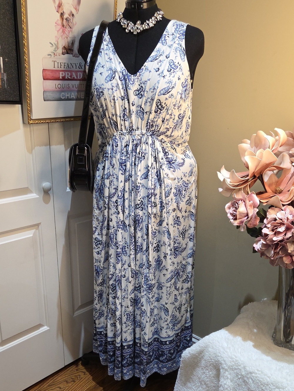 Nwot 1X ,3X Lucky Brand Blue and White Sleeveless Maxi Dress